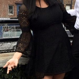 Long Sleeve Lace Black Mini Dress